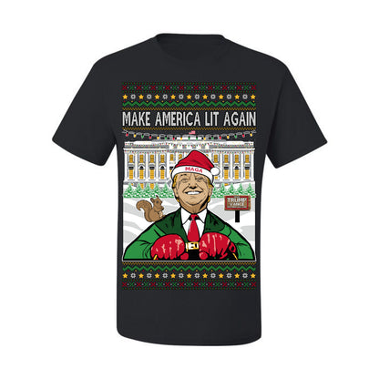 Make America Lit Again Funny Donald Trump JD Vance 2024 White House MAGA, Make America Great Again Sweatshirt Ugly Christmas Sweater Ugly Christmas Men's T-Shirt
