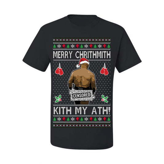 Merry Chrithmith Kith My Ath Censored, Funny Mike Tyson Viral Kiss My Ass Boxing Fight Meme, Men Women Ugly Christmas Sweater Ugly Christmas Men's T-Shirt