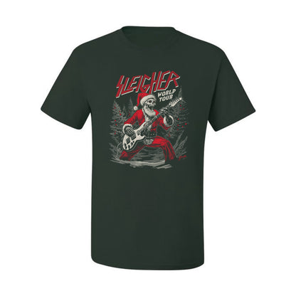 Sleigher World Tour | Funny Heavy Metal Electric Rock Guitar Skull Santa Claus Xmas North Pole Ugly Christmas Men's T-Shirt