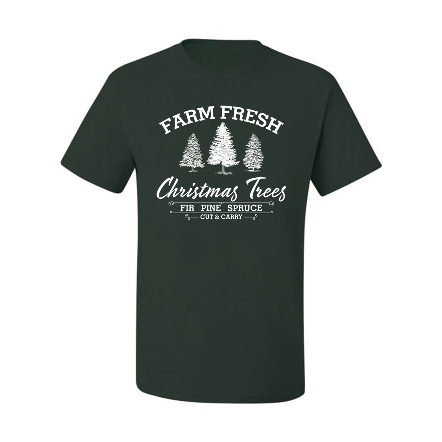 Farm Fresh Christmas Trees Classic White Design | Fir Pine Sprice, Cut and Carry, Classic Vintage Winter Holiday Tree Logo Ugly Christmas Men's T-Shirt