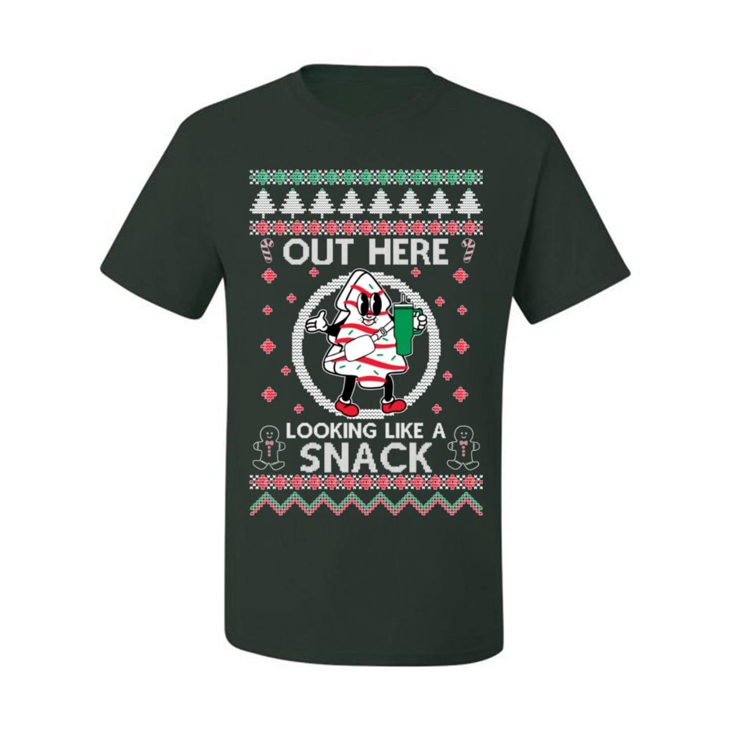 Out Here Looking Like a Snack, Funny Cute Xmas Peppermint Tree Gingerbread Cookie Meme Ugly Christmas Men's T-Shirt