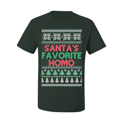 Santa's Favorite Homo, Funny LGBT Pride Grey Greysexual Gay Lesbian Homosexual Bi Bisexual, Ugly Christmas Sweater Ugly Christmas Men's T-Shirt