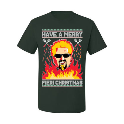 Have a Merry Fieri Christmas, Viral Grocery Games Meme, Flavor Fire Tequila TV Chef Ugly Christmas Sweater Ugly Christmas Men's T-Shirt