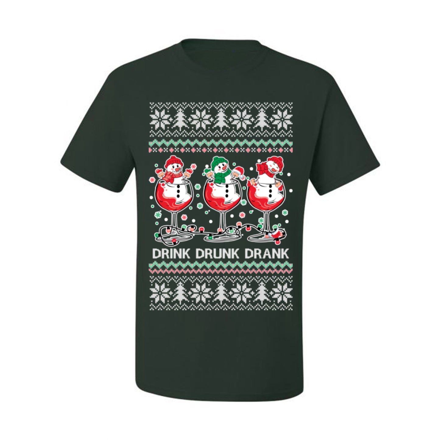 Drink Drank Drunk Funny Snowman, Funny Cocktail Wine Beer Alcohol Candy Cane Mixed Drinks Bar Crawl, Ugly Christmas Sweater Ugly Christmas Men's T-Shirt