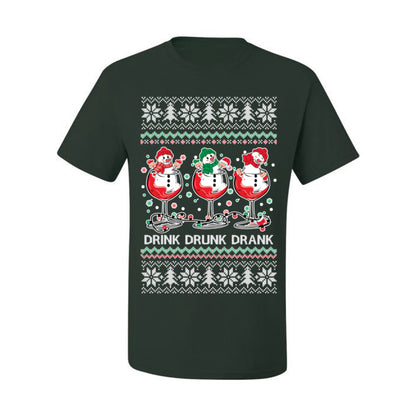 Drink Drank Drunk Funny Snowman, Funny Cocktail Wine Beer Alcohol Candy Cane Mixed Drinks Bar Crawl, Ugly Christmas Sweater Ugly Christmas Men's T-Shirt