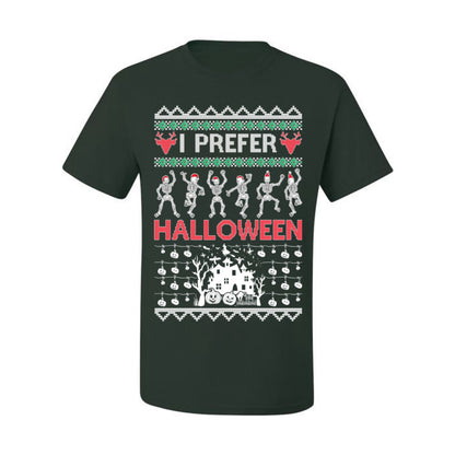 I Prefer Halloween Funny, Fall Autumn Fan Xmas Haunted House Skeleton, Spooky Ugly Christmas Sweater Ugly Christmas Men's T-Shirt