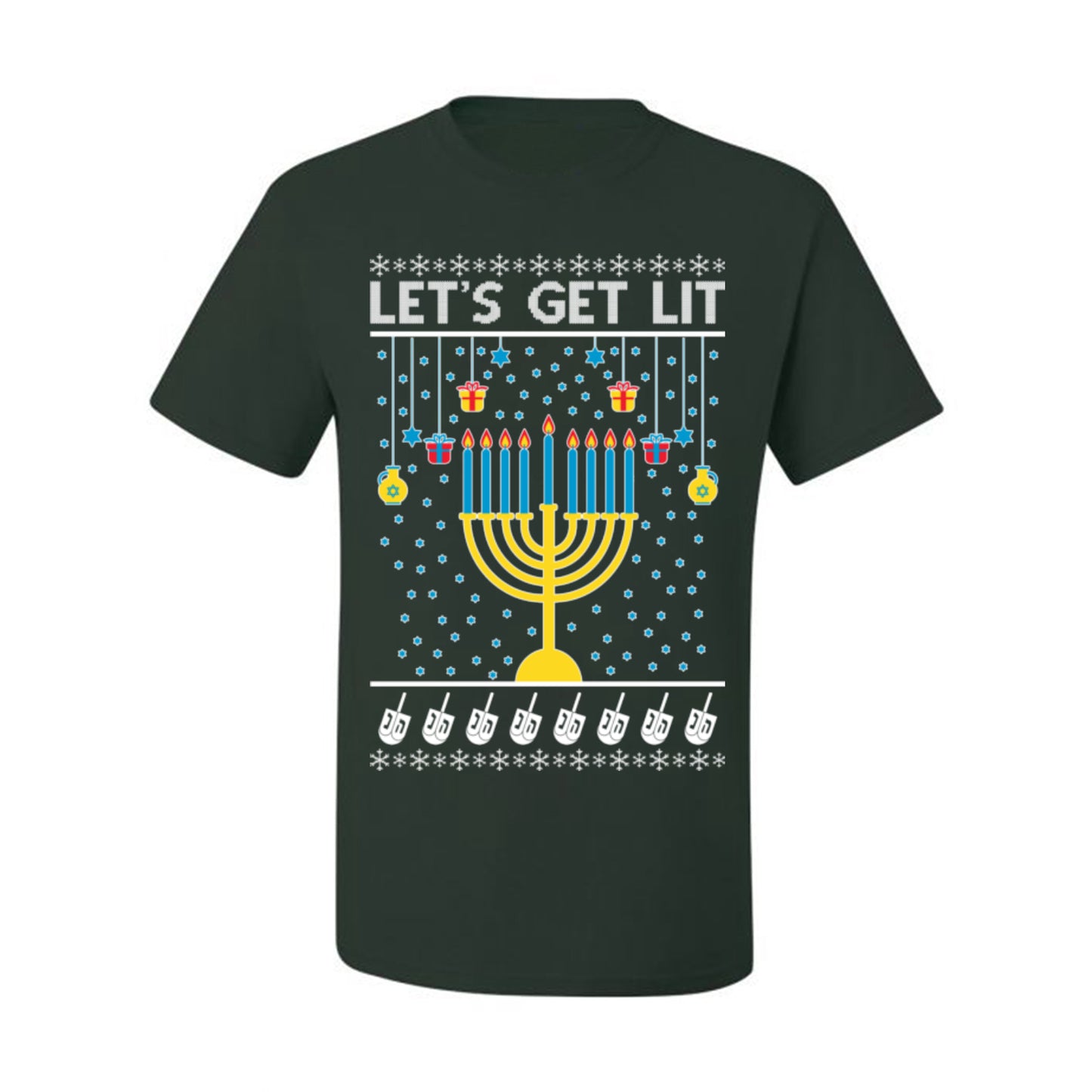 Let's Get Lit, Funny Chanukah Menorah Winter Jewish Holidays, Hanukkah Ugly Christmas Sweater Ugly Christmas Men's T-Shirt