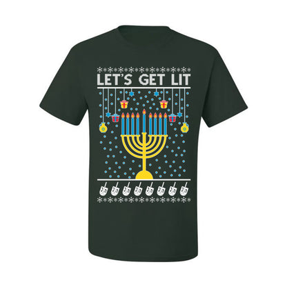 Let's Get Lit, Funny Chanukah Menorah Winter Jewish Holidays, Hanukkah Ugly Christmas Sweater Ugly Christmas Men's T-Shirt