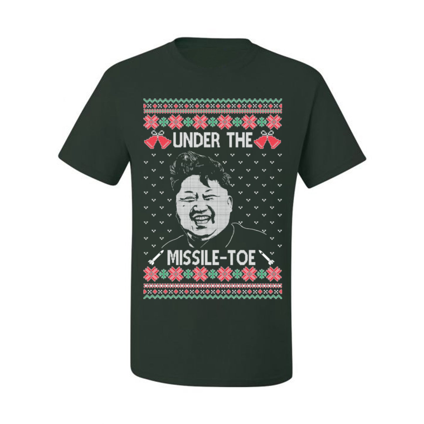 Under the Missle Toe, Funny Mistletoe Xmas Pun North Korea Dictator Kim, Ugly Christmas Sweater Ugly Christmas Men's T-Shirt