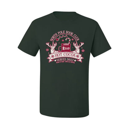 North Pole Book Club | Hot Cocoa Served Daily, Cute Funny Read Books Reading Snow Reindeer Winter Hot Chocolate Ugly Christmas Men's T-Shirt