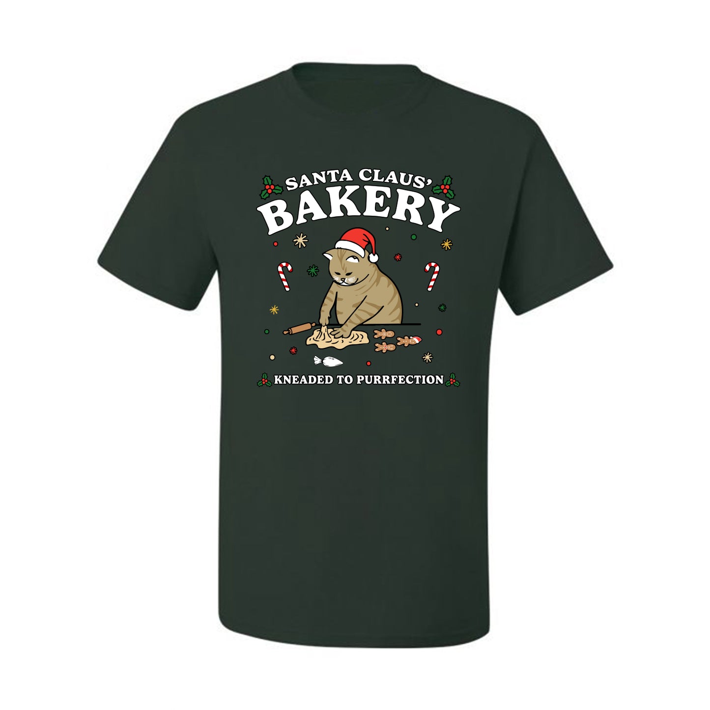 Santa Claus Bakery | Bread Kneaded to Purrfection, Funny Cute Cat Chef Baker Joke Ugly Christmas Men's T-Shirt