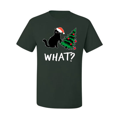 What? Funny Guilty Santa Cat Christmas Tree Mischief Pet Humor Ugly Christmas Men's T-Shirt