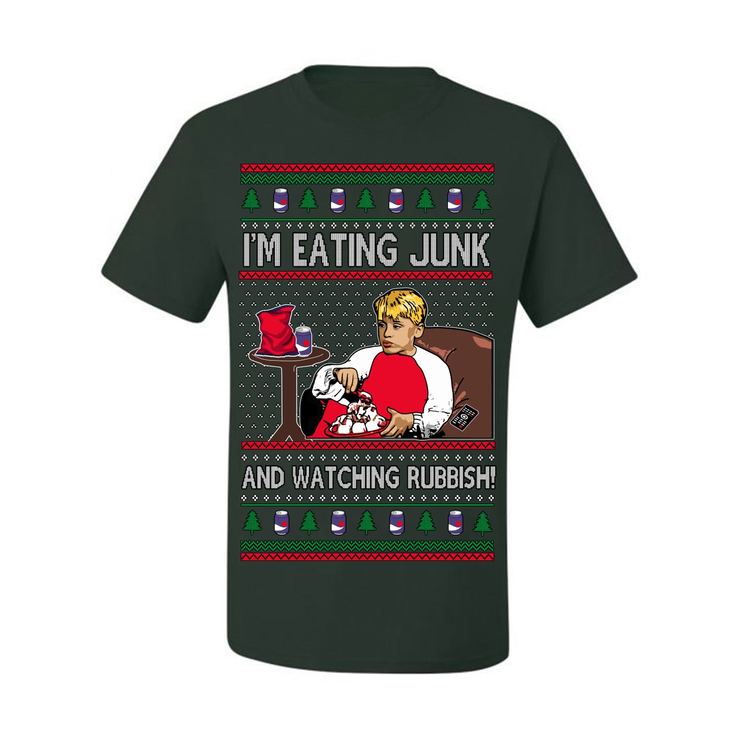 I'm Eating Junk and Watching Rubbish, Classic 90s Xmas Kevin Movie Ice Cream Soda Alone Movies, Ugly Christmas Sweater Ugly Christmas Men's T-Shirt