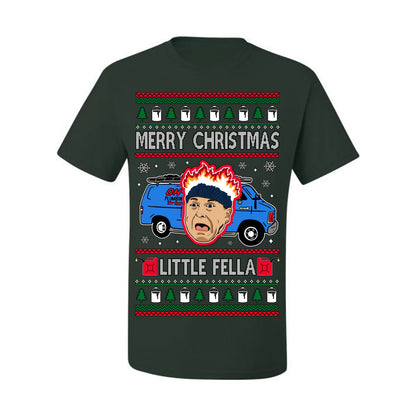 Merry Christmas Little Fella, Classic Funny 90s Harry Kevin Fire Plumbing Van Bandits, Movie Quote Ugly Christmas Sweater Ugly Christmas Men's T-Shirt