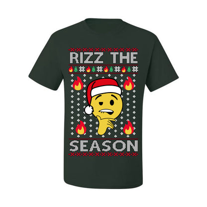 Rizz the Season, Viral Internet Fire Emoji Face Meme Romance Slang, Ugly Christmas Sweater Ugly Christmas Men's T-Shirt