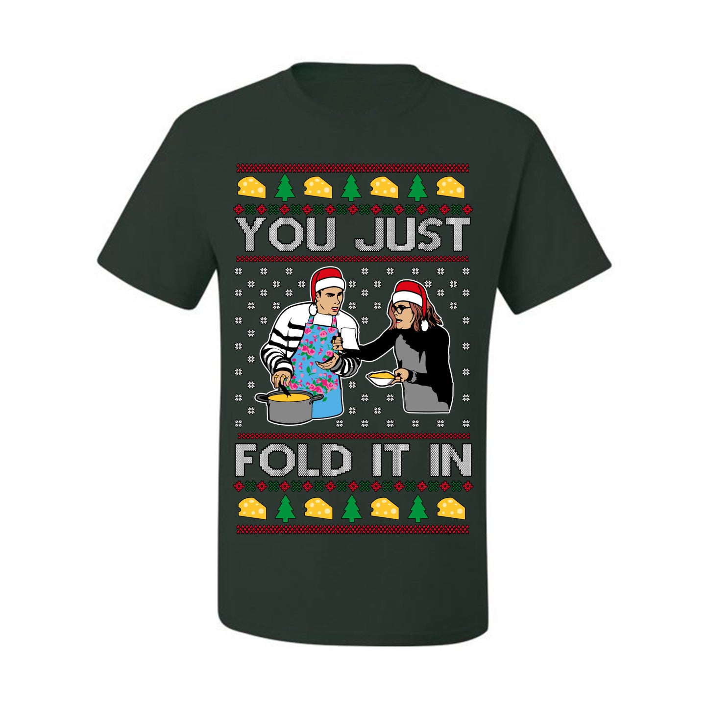 You Just Fold It In, Funny Cooking Enchilada Moira David Schitt's TV Show Sitcom Santa Hat, Ugly Christmas Sweater Ugly Christmas Men's T-Shirt