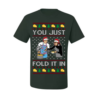 You Just Fold It In, Funny Cooking Enchilada Moira David Schitt's TV Show Sitcom Santa Hat, Ugly Christmas Sweater Ugly Christmas Men's T-Shirt