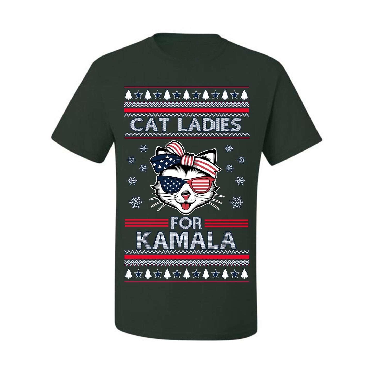 Cat Ladies for Kamala USA Glasses, Harris Tim Walz 2024 Cute USA Glasses Bow, Ugly Christmas Sweater Crewneck Sweatshirt Ugly Christmas Men's T-Shirt