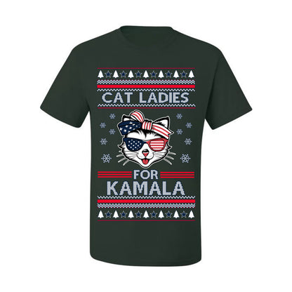 Cat Ladies for Kamala USA Glasses, Harris Tim Walz 2024 Cute USA Glasses Bow, Ugly Christmas Sweater Crewneck Sweatshirt Ugly Christmas Men's T-Shirt