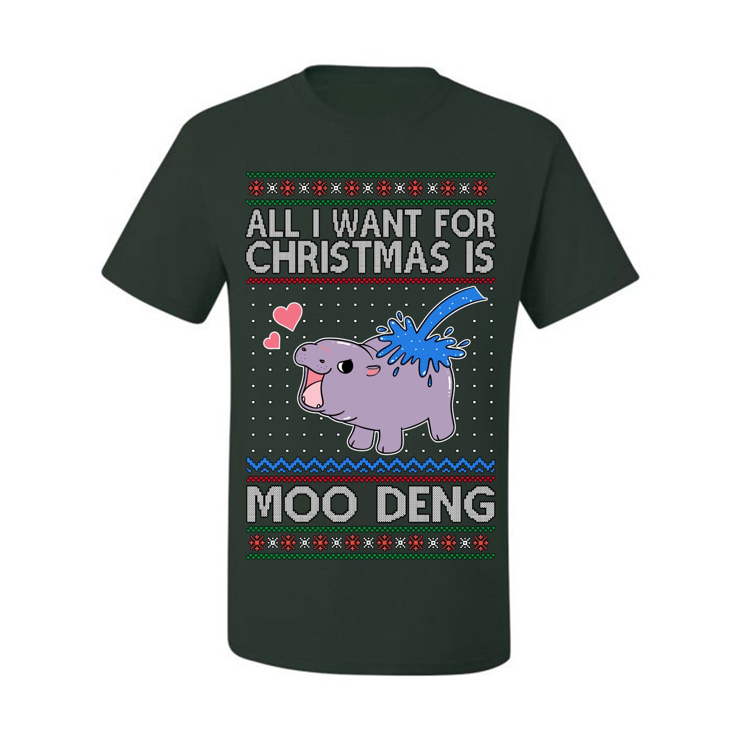 All I Want for Christmas is Moo Deng, Cute Pygmy Hippo Meme Viral Zoo Animal Y2K Era Funny Memes, Ugly Christmas Sweater Ugly Christmas Men's T-Shirt