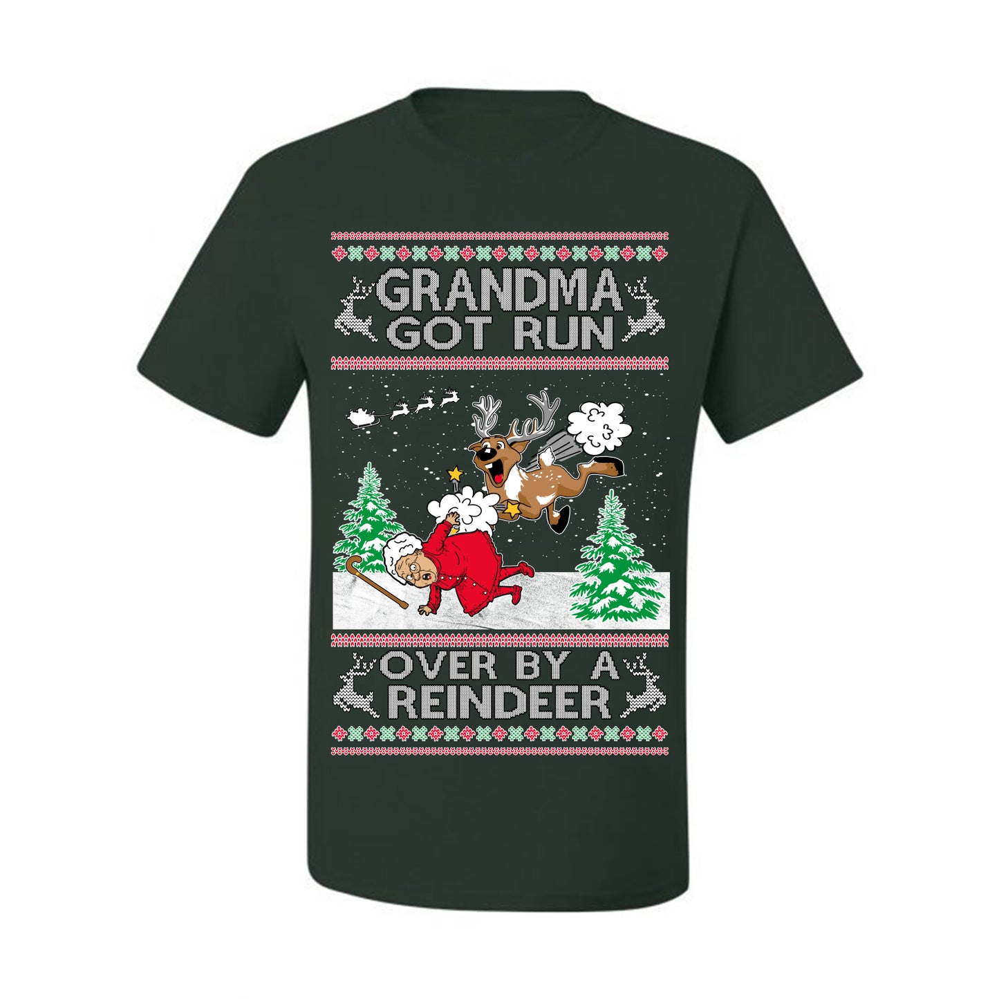 Grandma Got Run Over by a Reindeer, Funny Animated Design Rein Deer Kids TV Song Movie, Ugly Christmas Sweater Ugly Christmas Men's T-Shirt