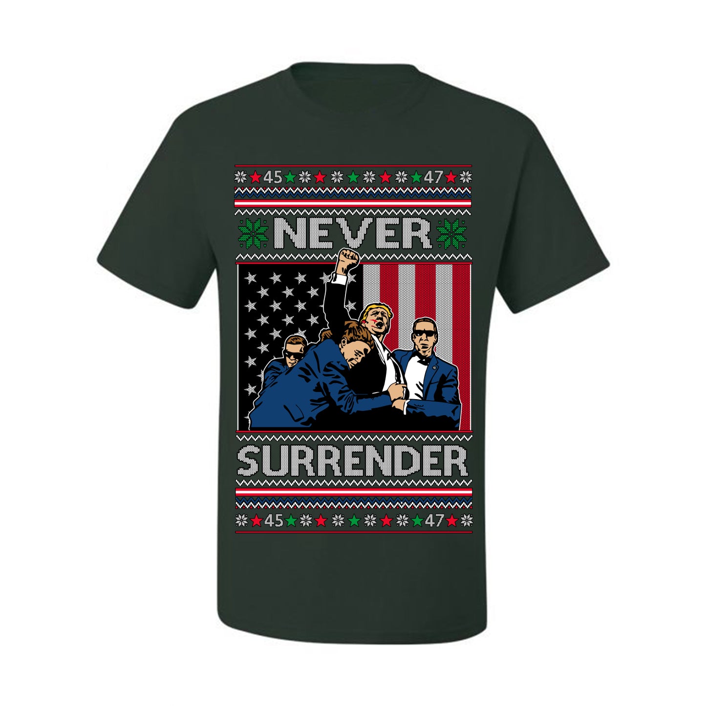 Never Surrender, Pro Donald Trump Fight Fight Fight Fist Pump 2024 Butler PA Rally Shot, Ugly Christmas Sweater Ugly Christmas Men's T-Shirt