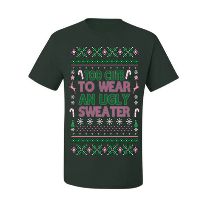 Too Cute to Wear an Ugly Sweater, Funny Classic Pink Candy Cane Reindeer Cute Diva Girl Xmas, Ugly Christmas Sweater Ugly Christmas Men's T-Shirt