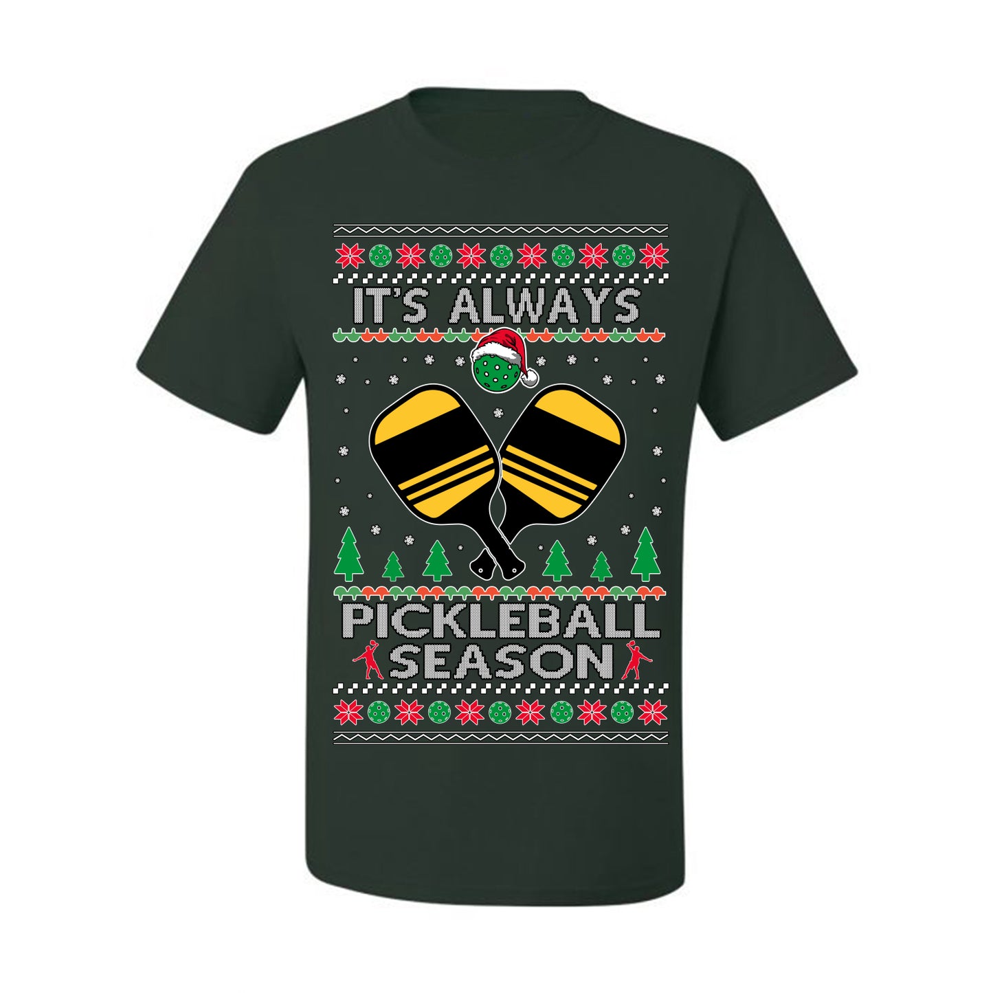 It's Always Pickleball Season, Funny Pickle Ball Enthusiast Paddles Ball Trendy Popular Milennial Sports Fan, Ugly Christmas Sweater Ugly Christmas Men's T-Shirt