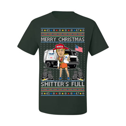 Donald Trump Merry Christmas Shitter's Full, Cousin Eddie Christmas Vacation Garbage for Trump Funny Viral Meme, Ugly Christmas Sweater Ugly Christmas Men's T-Shirt