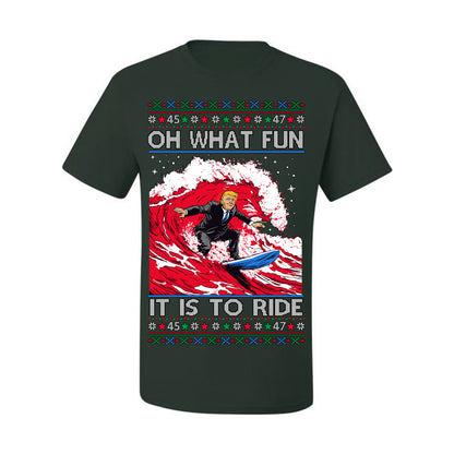 Oh What Fun It Is to Ride, Donald Trump MAGA Election Red Wave Landslide, Gift for Republicans Conservatives Ugly Christmas Sweater Ugly Christmas Men's T-Shirt