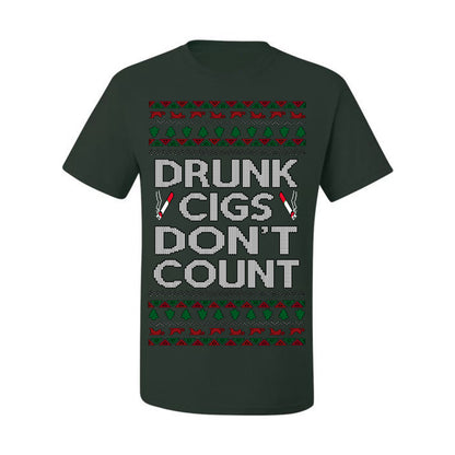Drunk Cigs Don't Count Funny Cigarette Smoker Cig Ugly Christmas Sweater Ugly Christmas Men's T-Shirt