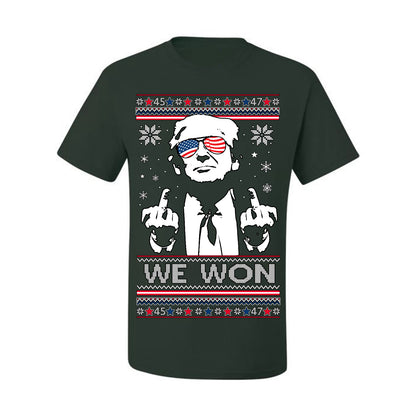 We Won Funny 45 47 President Trump Shot USA Glasses, 47th USA President of the United States, Gift for Republicans Conservatives Ugly Christmas Sweater Ugly Christmas Men's T-Shirt