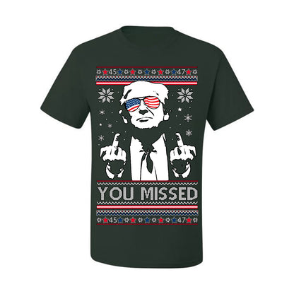 You Missed Funny 45 47 President Trump Shot USA Glasses, 47th USA President of the United States, Gift for Republicans Conservatives Ugly Christmas Sweater Ugly Christmas Men's T-Shirt