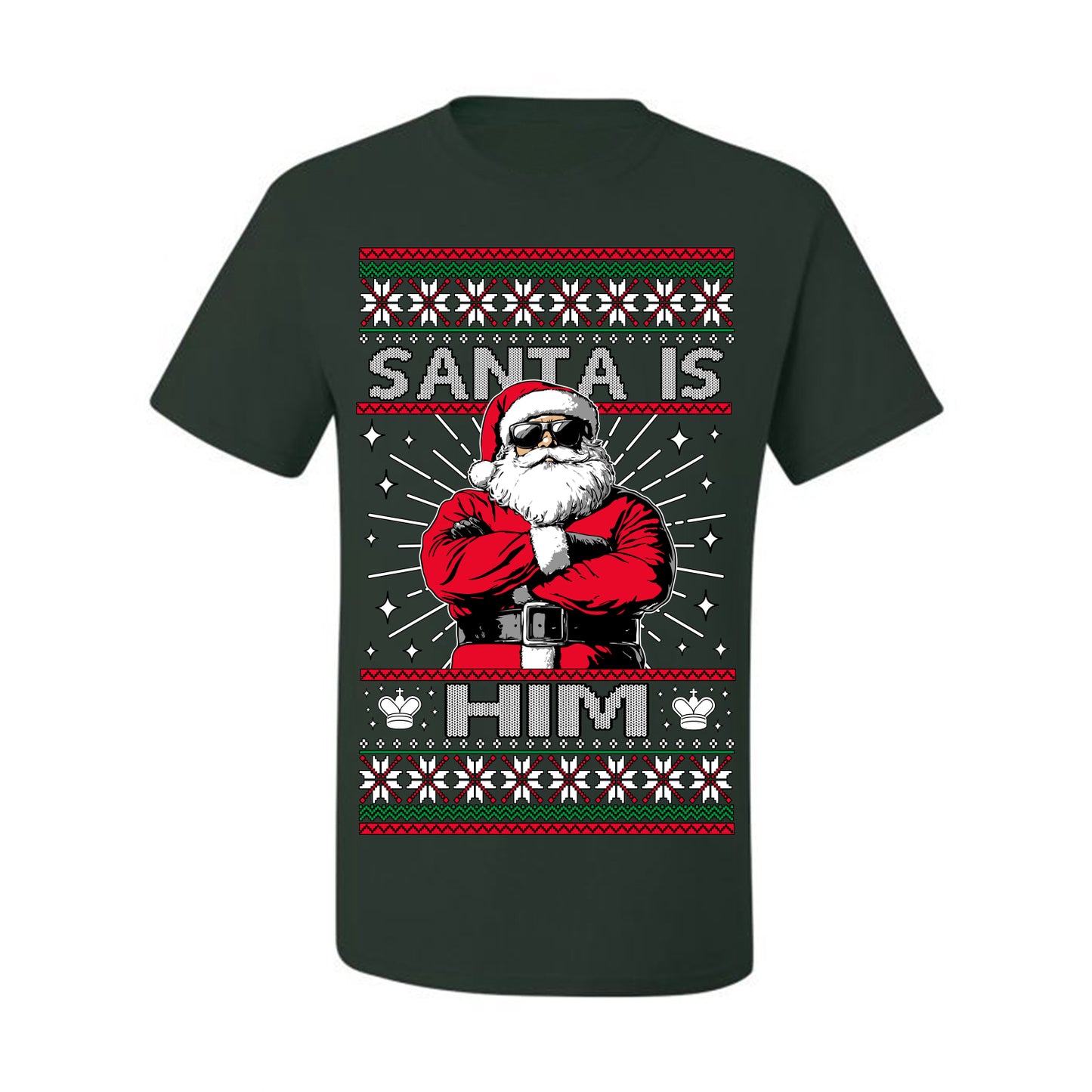 Santa Is Him Funny Gen Z Viral Meme Shades, Religious Christ Christian Christianity Brain Rot Joke Slang Ugly Christmas Sweater Ugly Christmas Men's T-Shirt