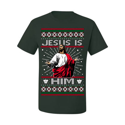Jesus Is Him Funny Gen Z Viral Meme Shades, Religious Christ Christian Christianity Brain Rot Joke Slang Ugly Christmas Sweater Ugly Christmas Men's T-Shirt