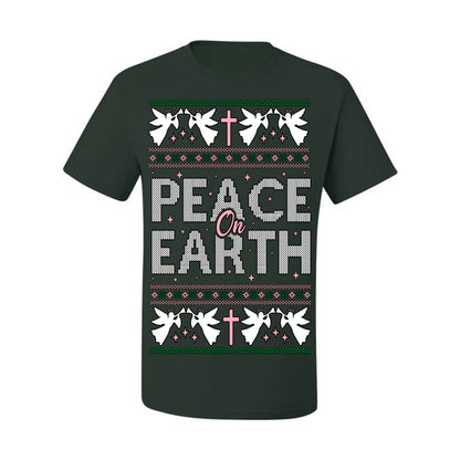 Peace On Earth Funny Xmas Cute Pink Angel Cross, Women Men Religious Christian Catholic Ugly Christmas Sweater Ugly Christmas Men's T-Shirt
