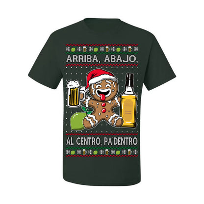 Arriba Abajo Al Centro Pa'Dentro Cheers to Health, Drinking Beer Cerveza Funny Gingerbread Xmas Cookie Ropa en Espanol Salud Ugly Christmas Sweater Ugly Christmas Men's T-Shirt
