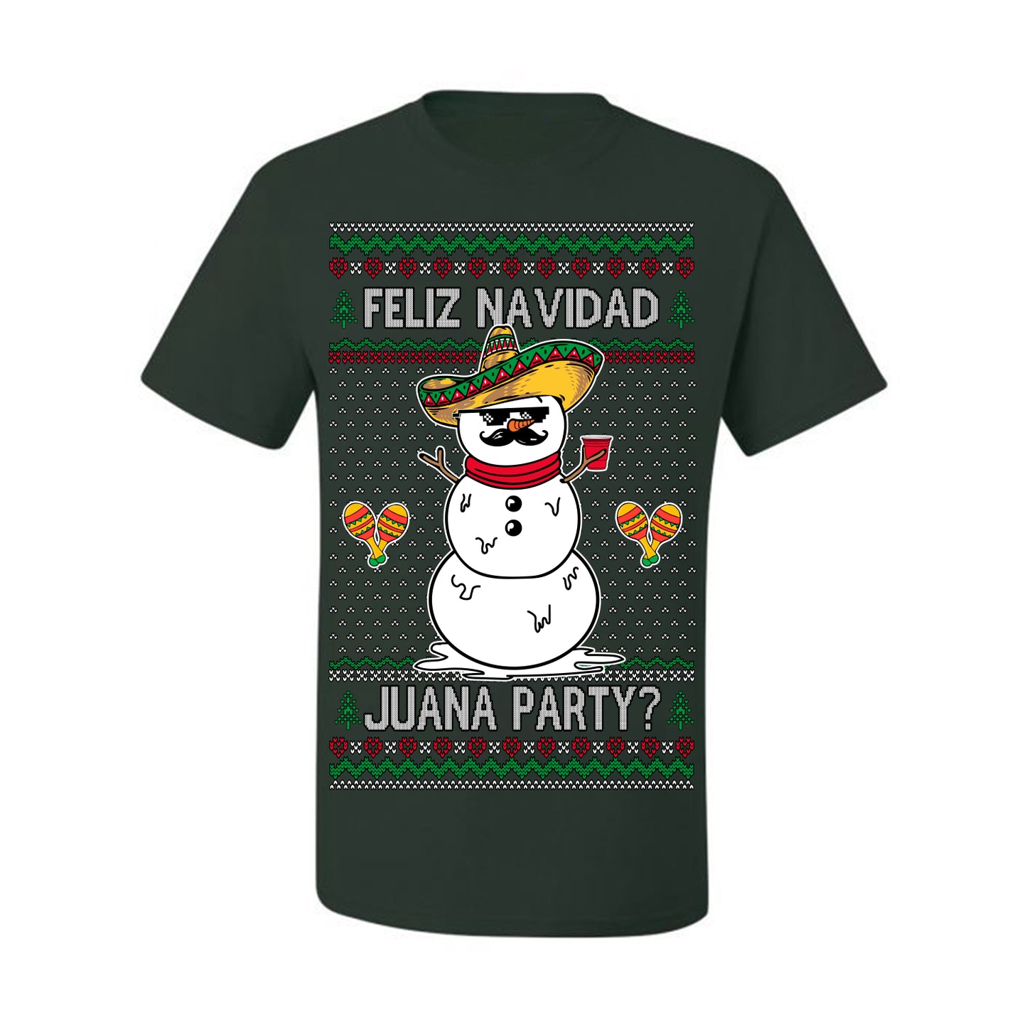 Feliz Navidad Juana Party? Funny Spanish Drinking Sueter Cerveza Ropa en Espanol Ugly Christmas Sweater Ugly Christmas Men's T-Shirt