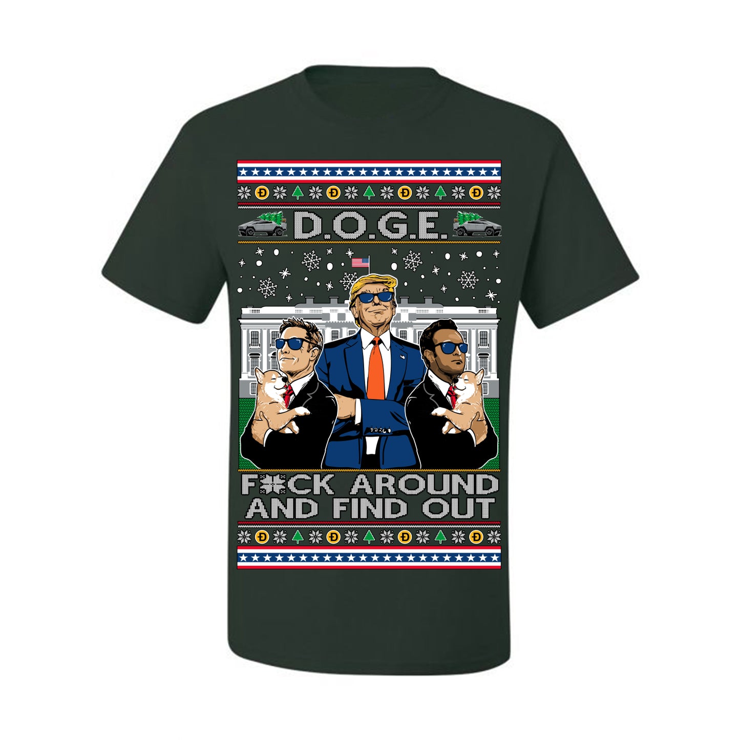 Doge F Around and Find Out Donald Trump Elon Vivek, Department of Govenmental Efficiency D.O.G.E. Republicans MAGA Ugly Christmas Sweater Ugly Christmas Men's T-Shirt
