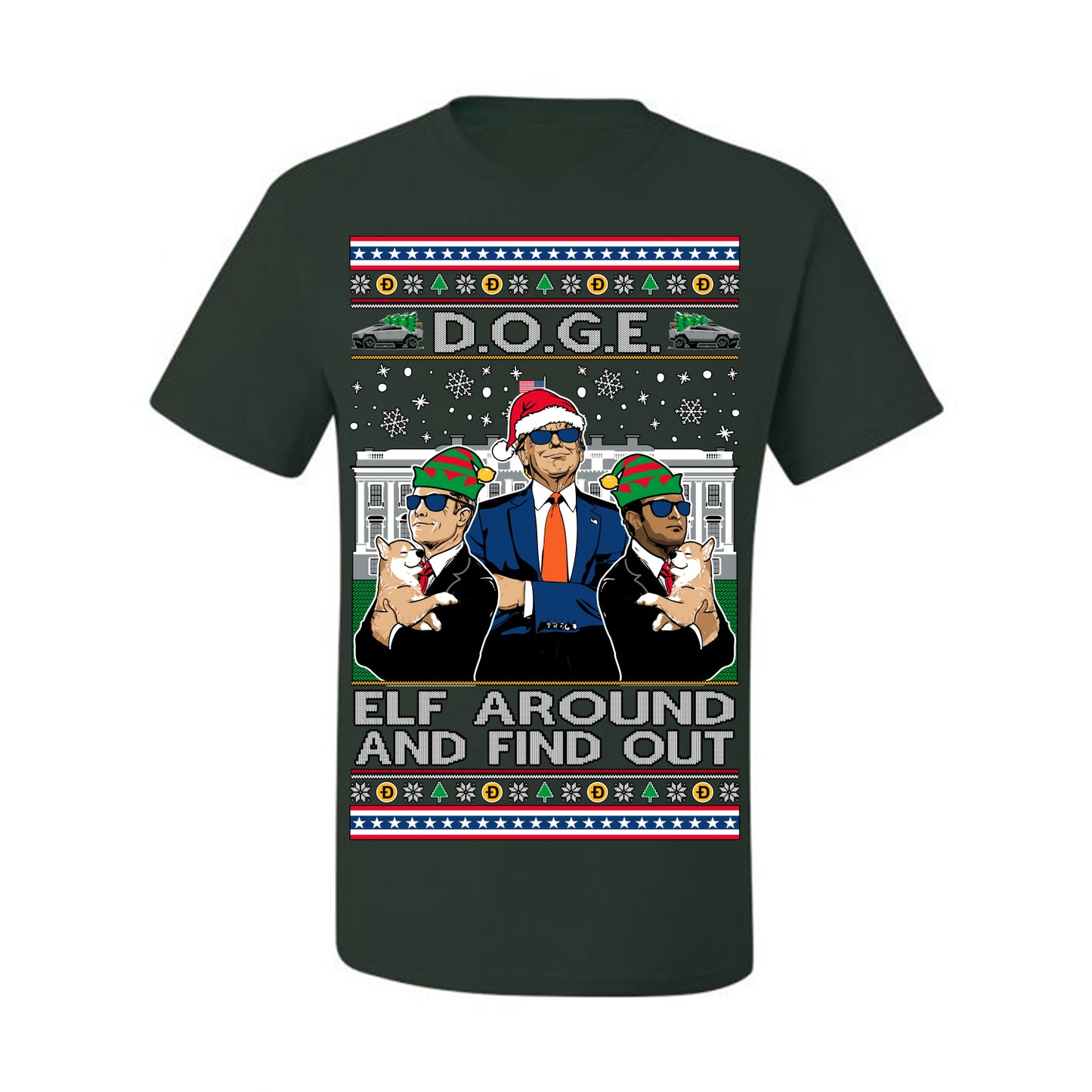 Doge Elf Around and Find Out Trump Elon Vivek, Department of Govenmental Efficiency D.O.G.E. Republicans MAGA Ugly Christmas Sweater Ugly Christmas Men's T-Shirt