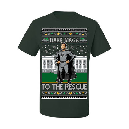 Dark MAGA to the Rescue, Elon Superhero Doge Crypto Dogecoin Make America Great Again Trump 2024 Ugly Christmas Sweater Ugly Christmas Men's T-Shirt