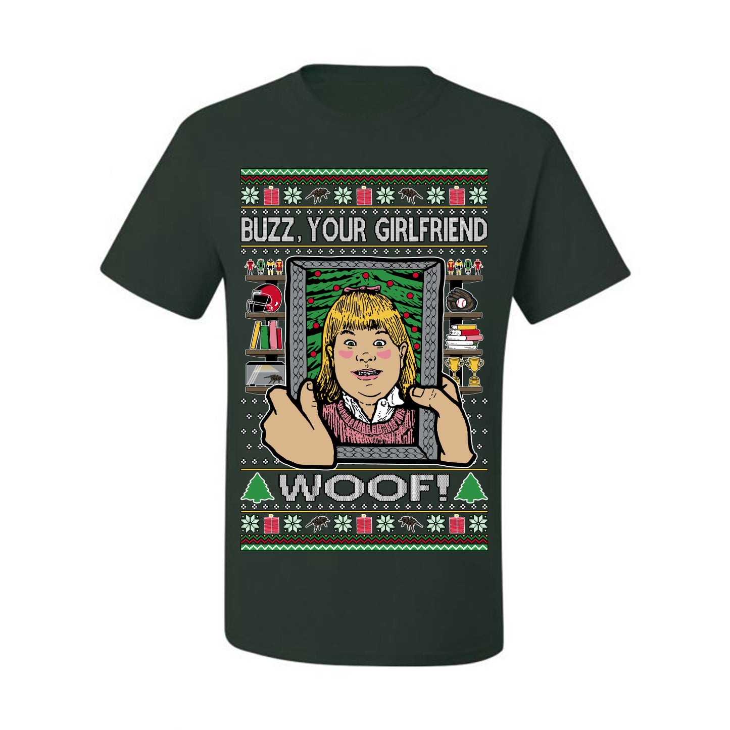 Buzz Your Girlfriend Woof, Funny 90s Chicago Xmas Movie Alone Kevin, Ugly Christmas Sweater Ugly Christmas Men's T-Shirt
