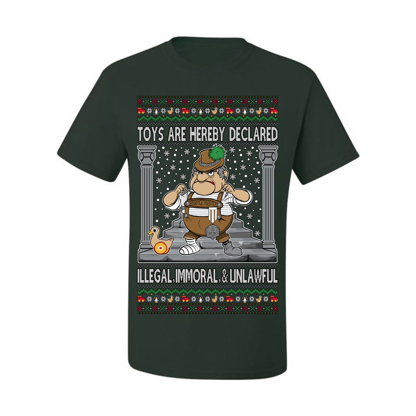 Toys Are Hereby Declared Illegal Immoral  Unlawful, Funny Classic 1970 Xmas Movie Quote Character Santa Claus Comin to Town, Ugly Christmas Sweater Ugly Christmas Men's T-Shirt