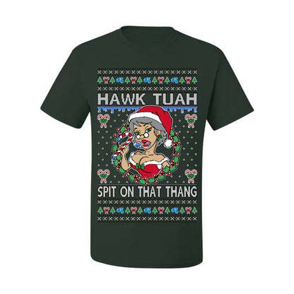 Hawk Tuah Spit On That Thang, Viral Hilarious Candy Cane Mrs Claus Funny Naughty Suck Meme, Ugly Christmas Sweater Ugly Christmas Men's T-Shirt