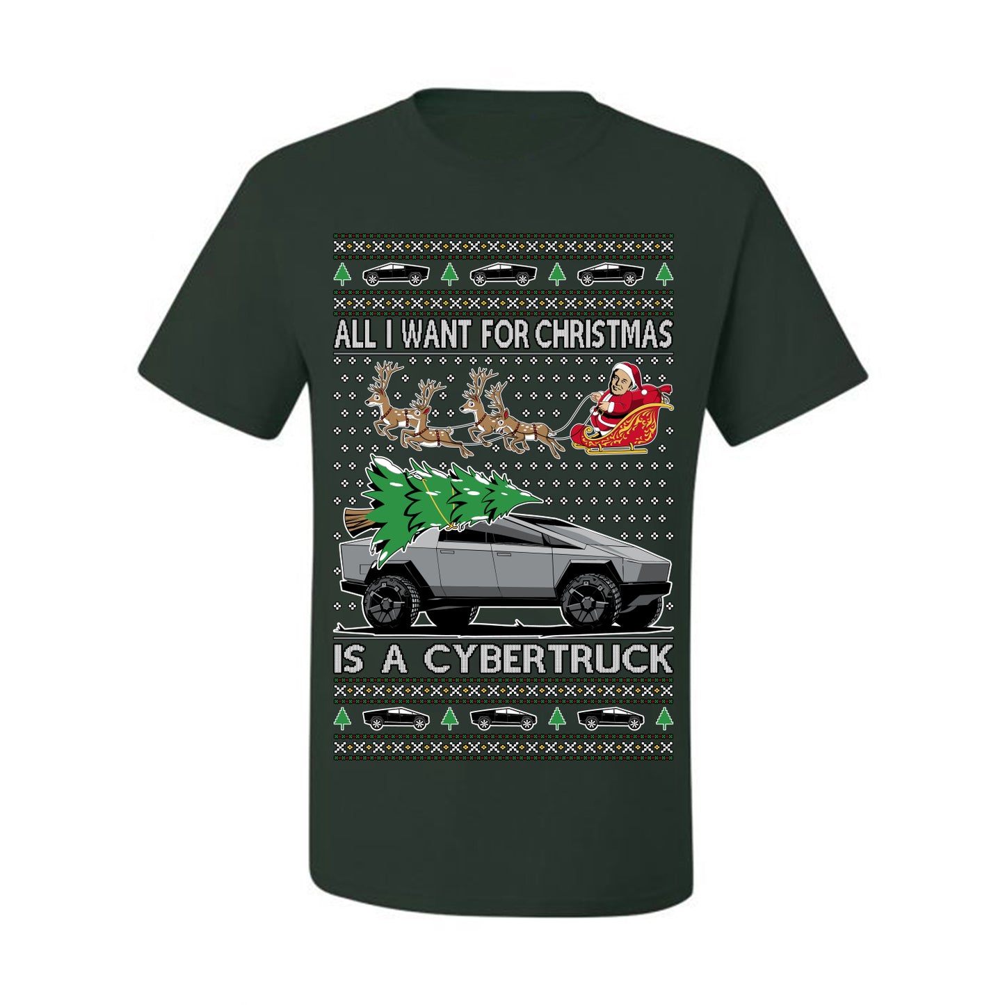 All I Want for Christmas is a Cybertruck, Funny Tech Cyber Truck Elon Musk Santa Claus Reindeer, Meme Ugly Christmas Sweater Ugly Christmas Men's T-Shirt