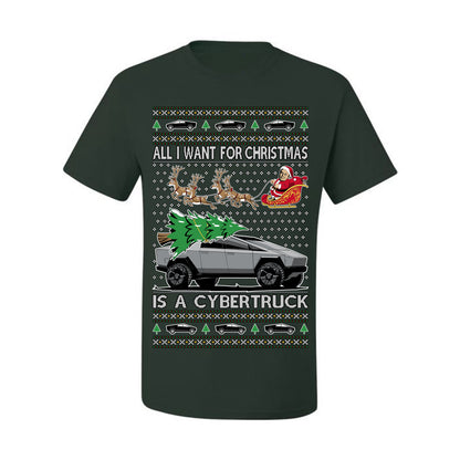All I Want for Christmas is a Cybertruck, Funny Tech Cyber Truck Elon Musk Santa Claus Reindeer, Meme Ugly Christmas Sweater Ugly Christmas Men's T-Shirt