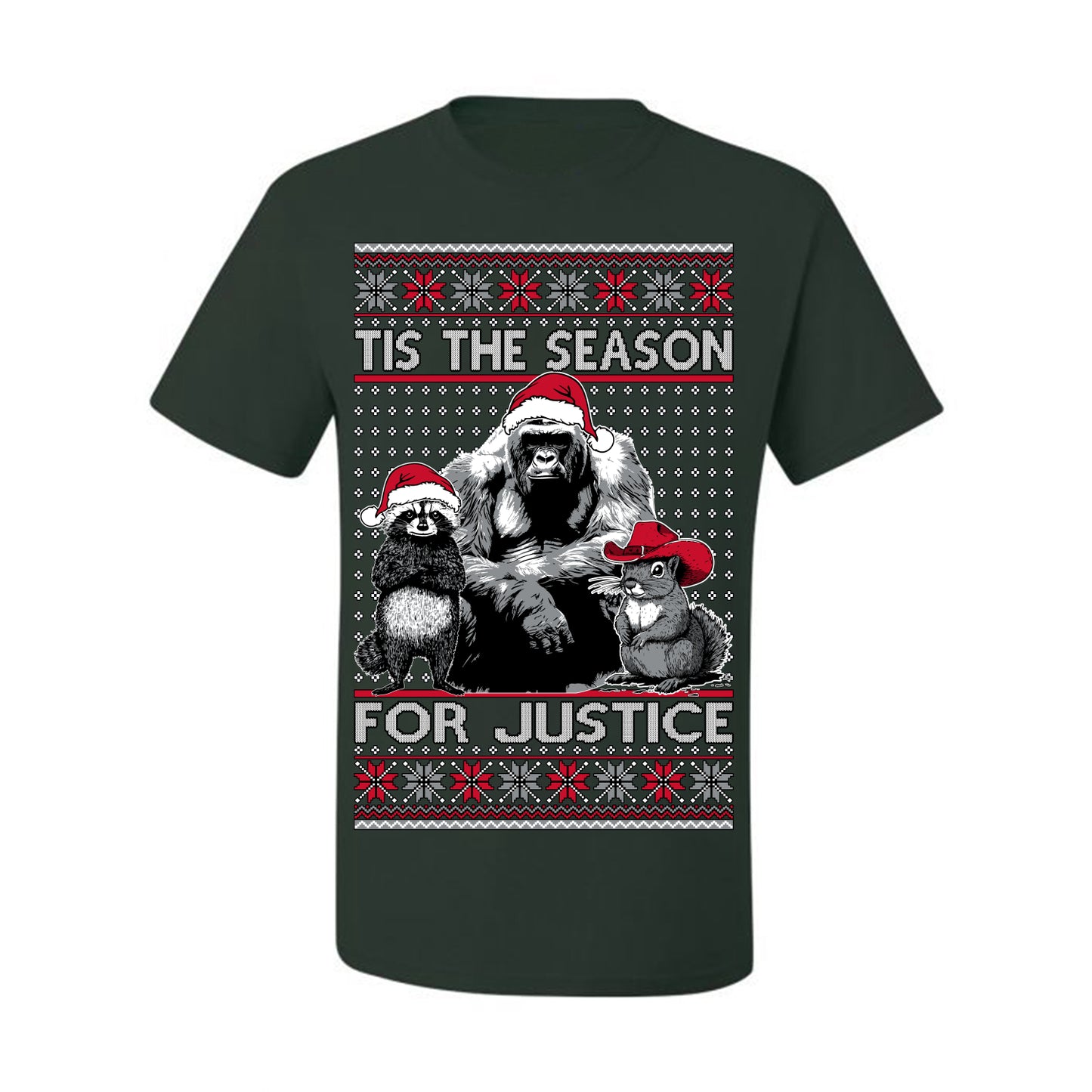 Tis the Season For Justice, RIP Harambe Peanut the Squirrel Fred Raccoon Viral Save our Pets Meme, Ugly Christmas Sweater Ugly Christmas Men's T-Shirt