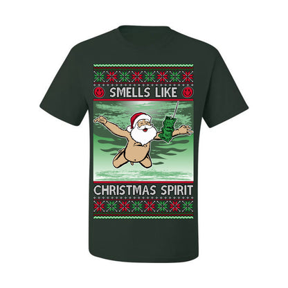 Smells Like Christmas Spirit, Funny Santa Claus Classic 90s Alternative Rock Album Cover Music Parody Ugly Christmas Sweater Ugly Christmas Men's T-Shirt