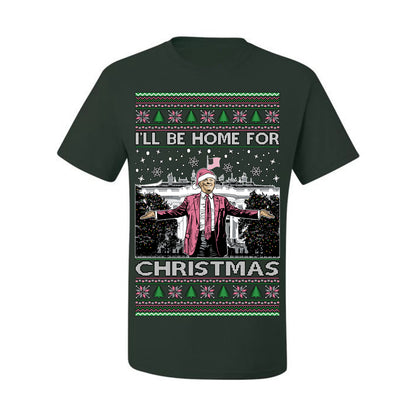I'll Be Home for Christmas Pink Suit | Funny Santa Clause President Donald Trump White House Holiday Xmas Sweaters, MAGA Ugly Christmas Men's T-Shirt