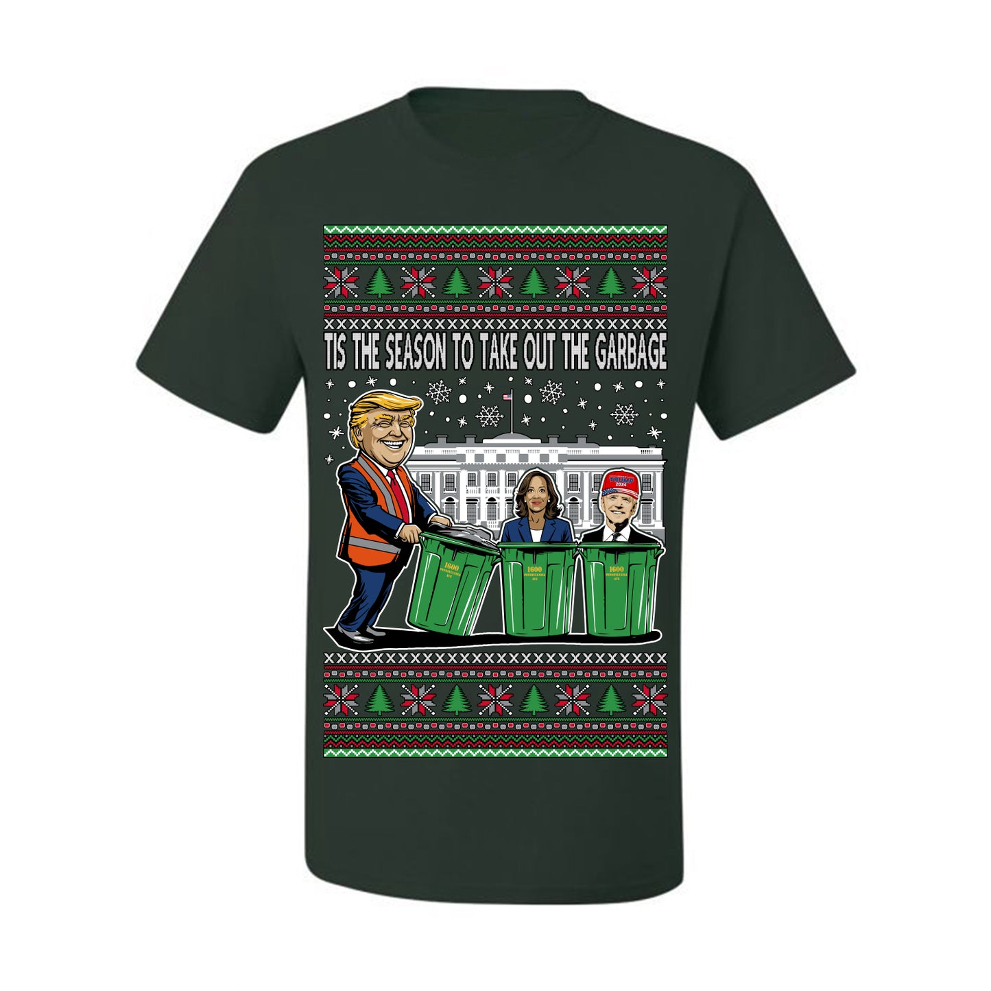 Tis the Season to Take Out the Garbage President Trump, 47th USA President of the United States, Gift for Republicans Conservatives Ugly Christmas Sweater Ugly Christmas Men's T-Shirt